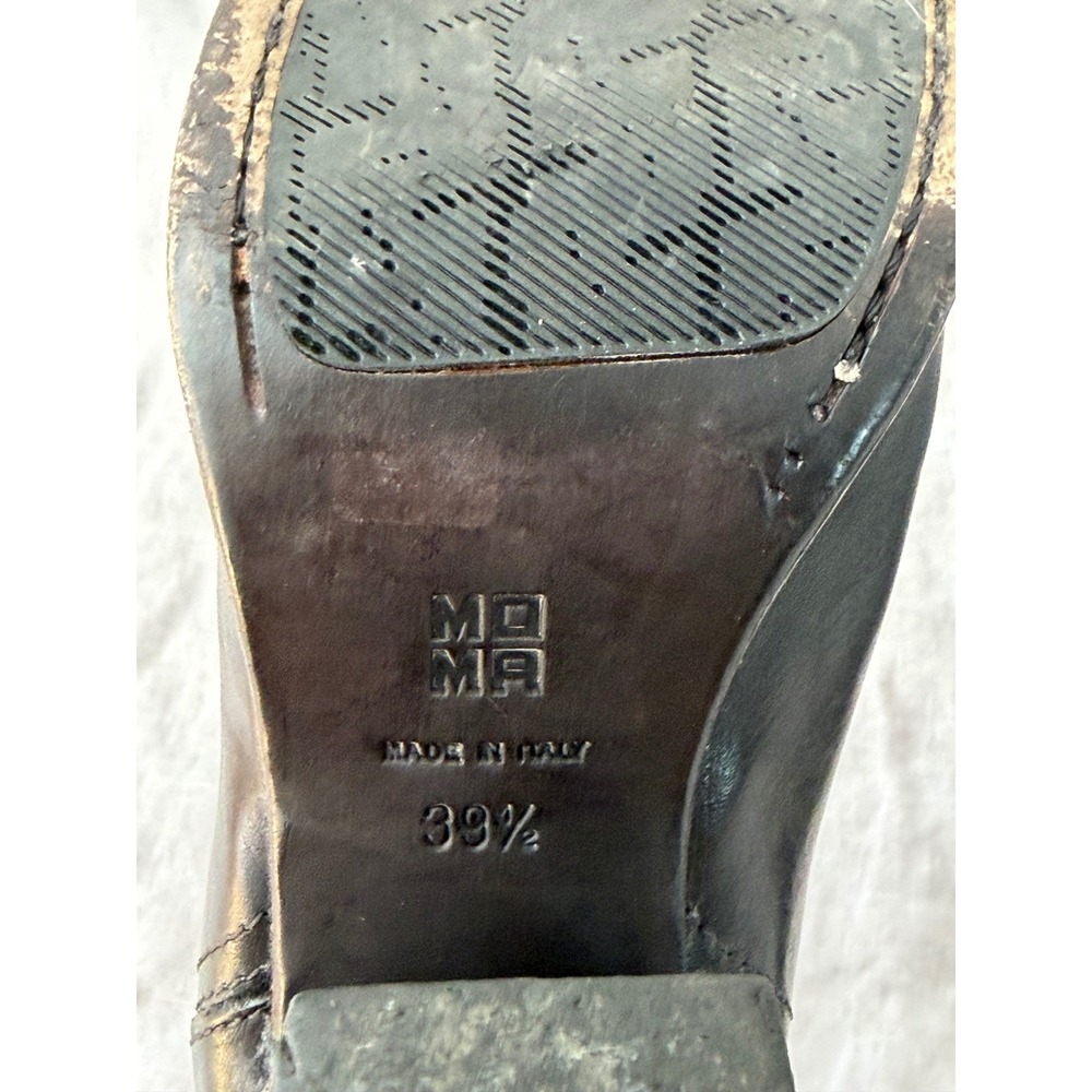 Moma Ankle Boots Women Black Leather Stacked Block Heel Made in Italy 39.5 - Picture 10 of 10